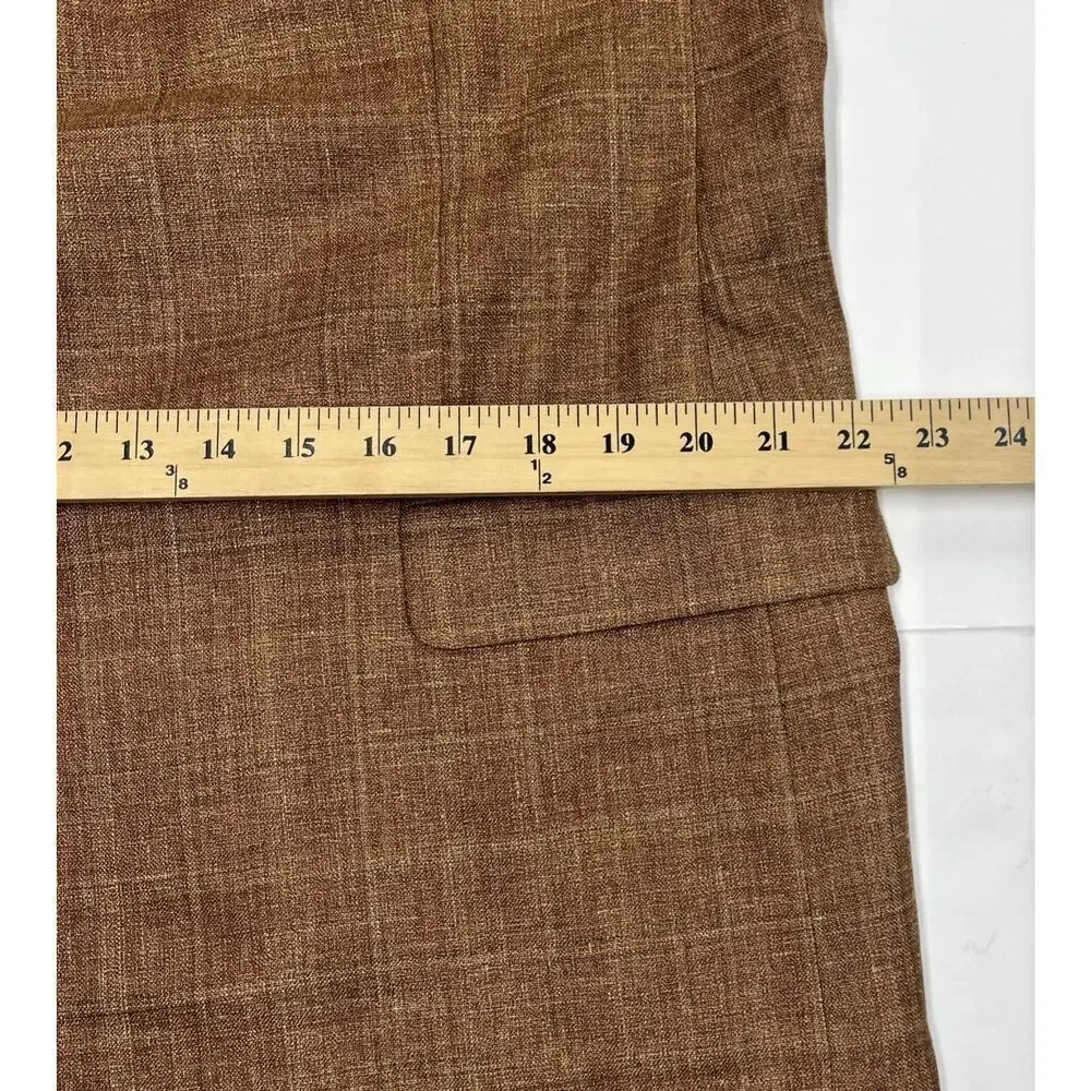 Hickey Freeman Mens Silk Linen Wool Plaid Blazer 44L Brown Sport Coat Jacket
